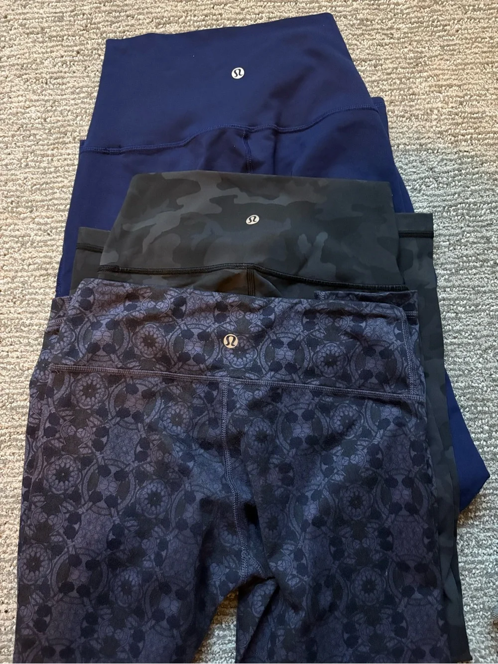 lululemon athletica Bundle- Navy, Black Camo, and Patterned Leggings Trio